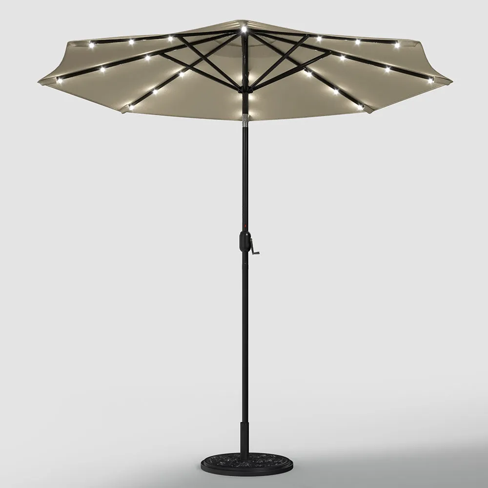 Beige 3m Patio Garden Parasol Sun Umbrella Sunshade Canopy With Solar LED Lights