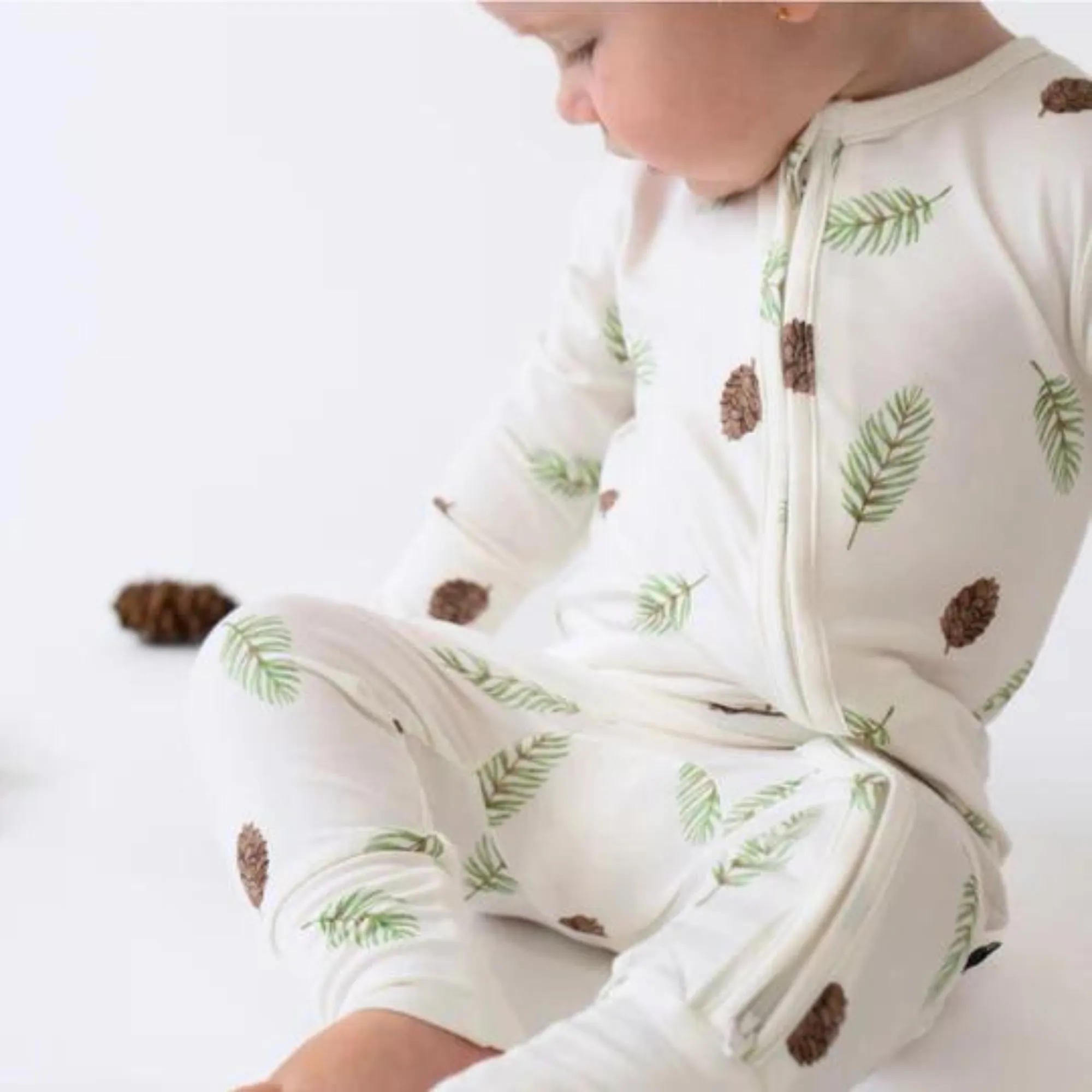 BELAN J Footless Sleeper with Fold-Over Cuffs - Pine Cones