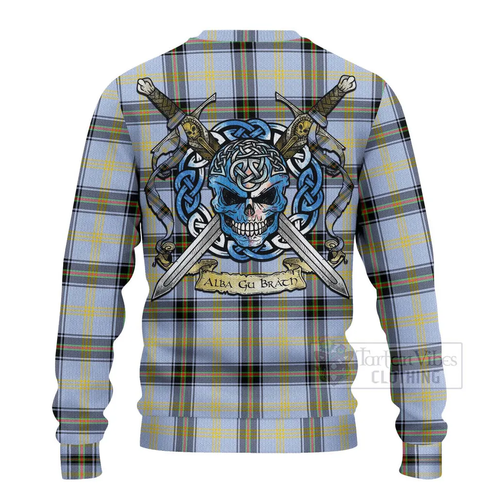 Bell Tartan Ugly Sweater with Family Crest Celtic Skull Style