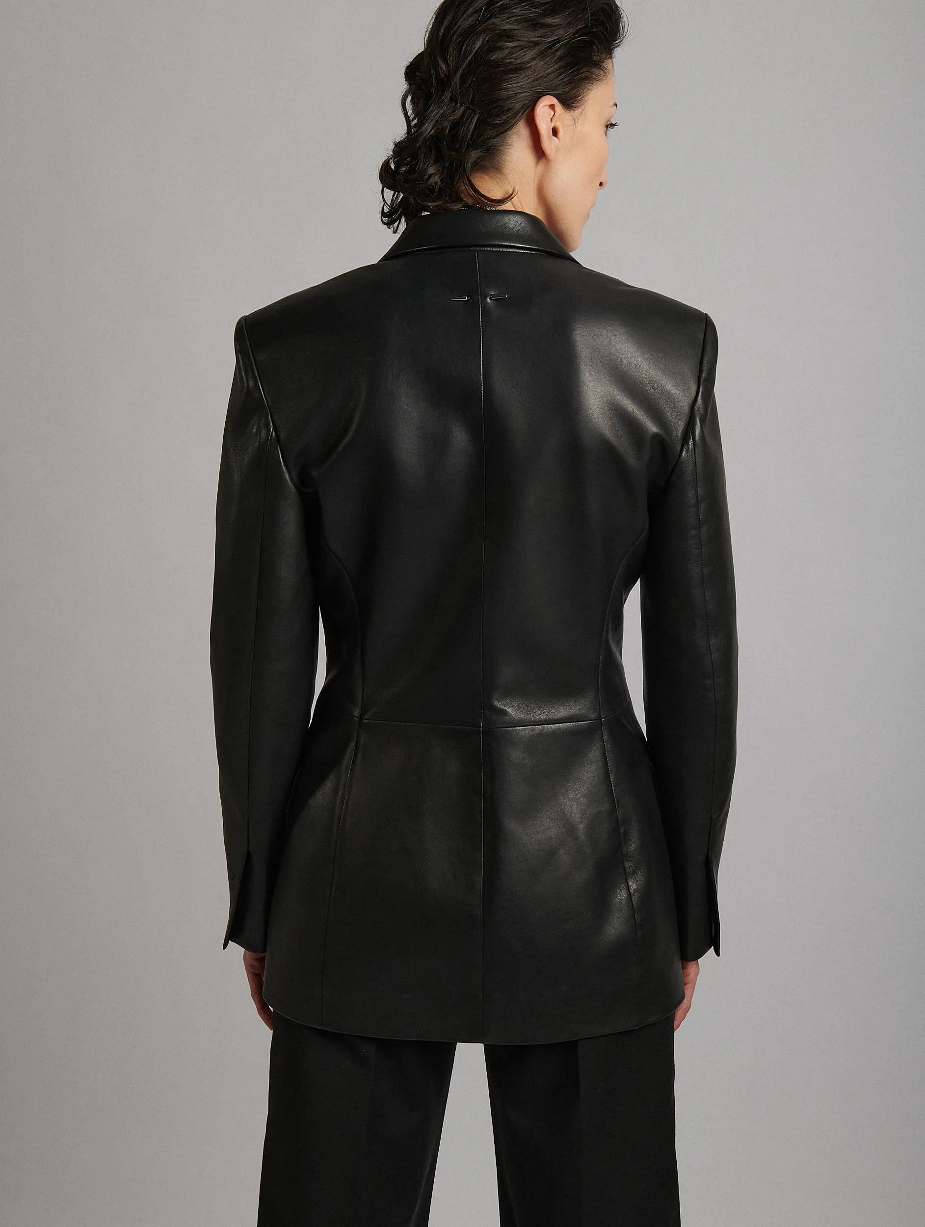 Black leather suit jacket