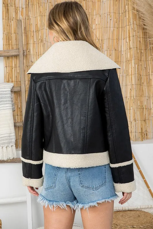 Black Pu Sherpa Jacket