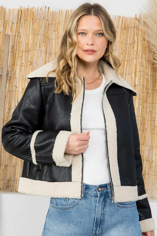 Black Pu Sherpa Jacket