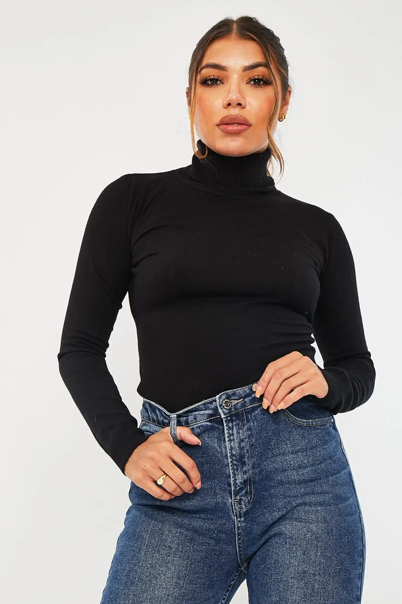 Black Roll Neck Slim Fit Knitted Jumper - Georgie