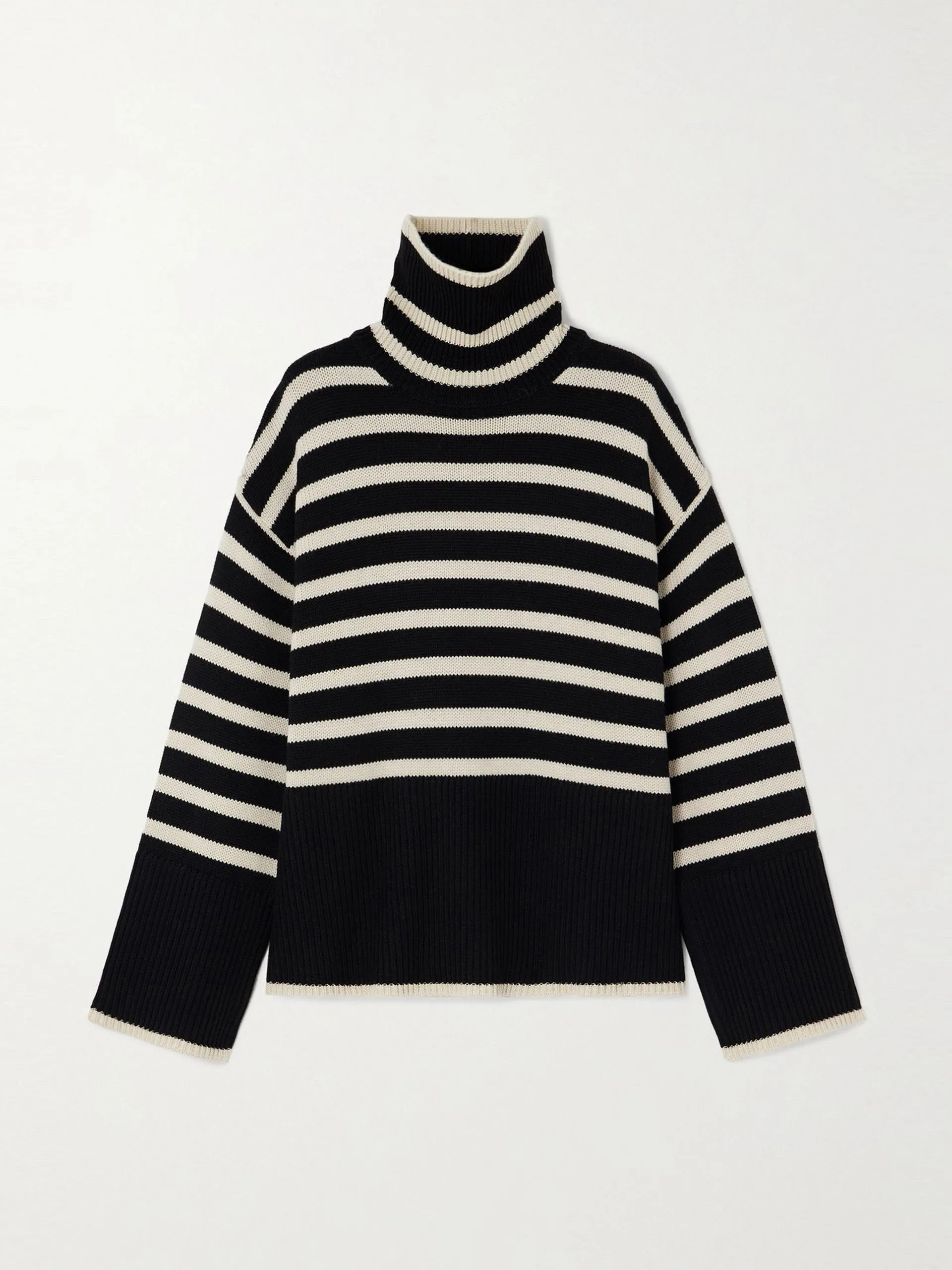 Black striped wool-blend turtleneck sweater