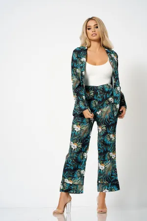 Black Tropical Printed Co-Ord Blazer