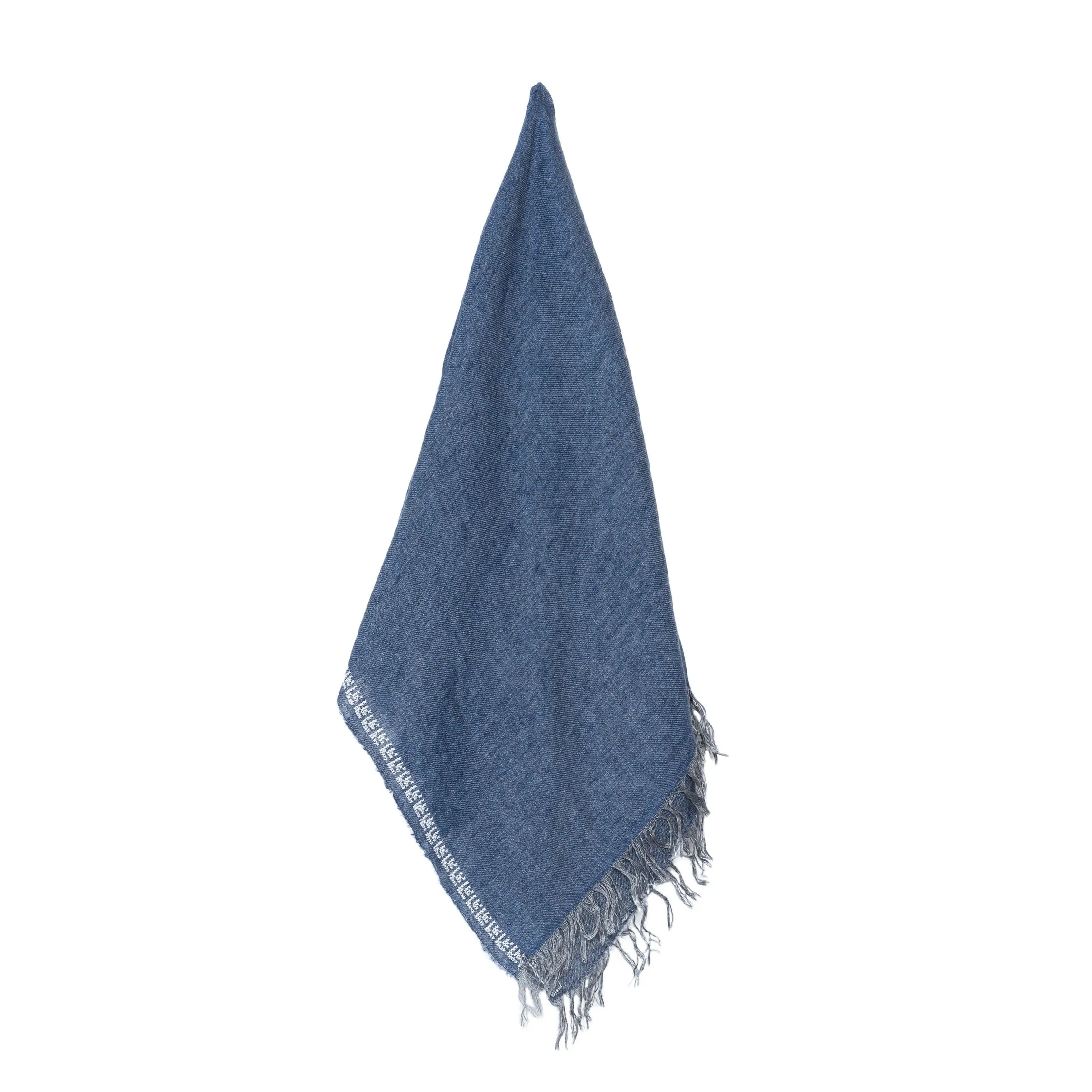 BLUE LINEN SHAWL ROSE