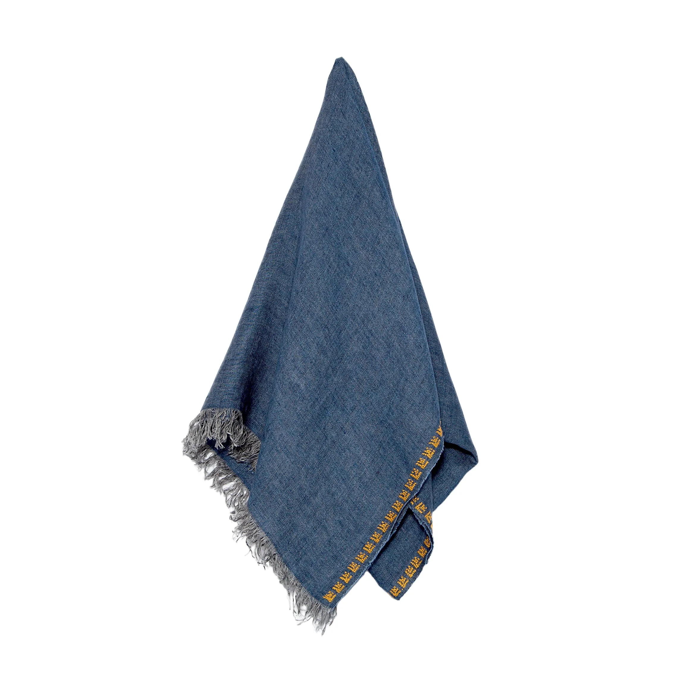 BLUE LINEN SHAWL ROSE