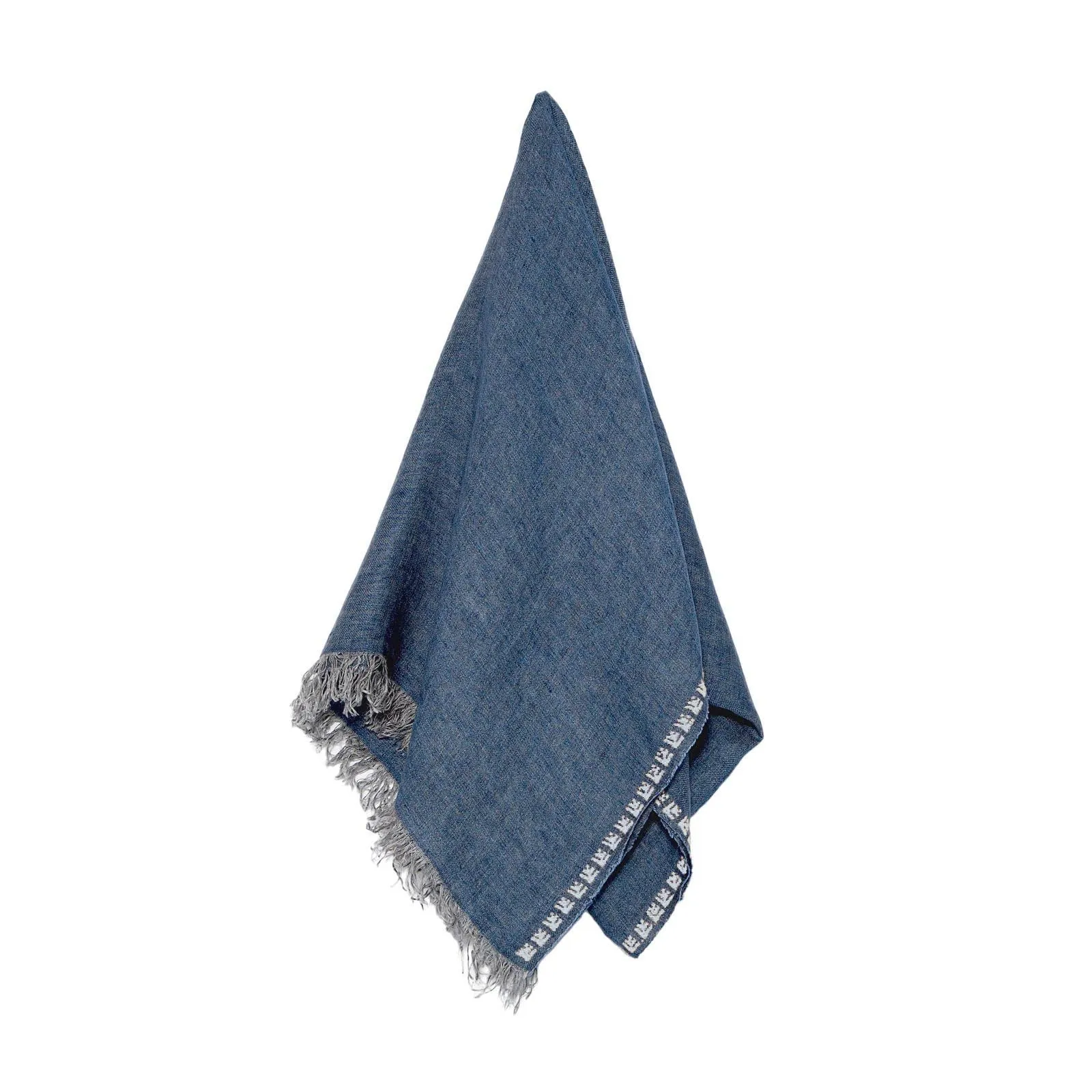 BLUE LINEN SHAWL ROSE