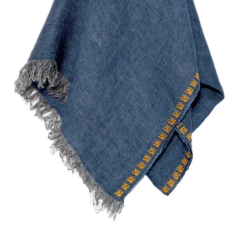 BLUE LINEN SHAWL ROSE