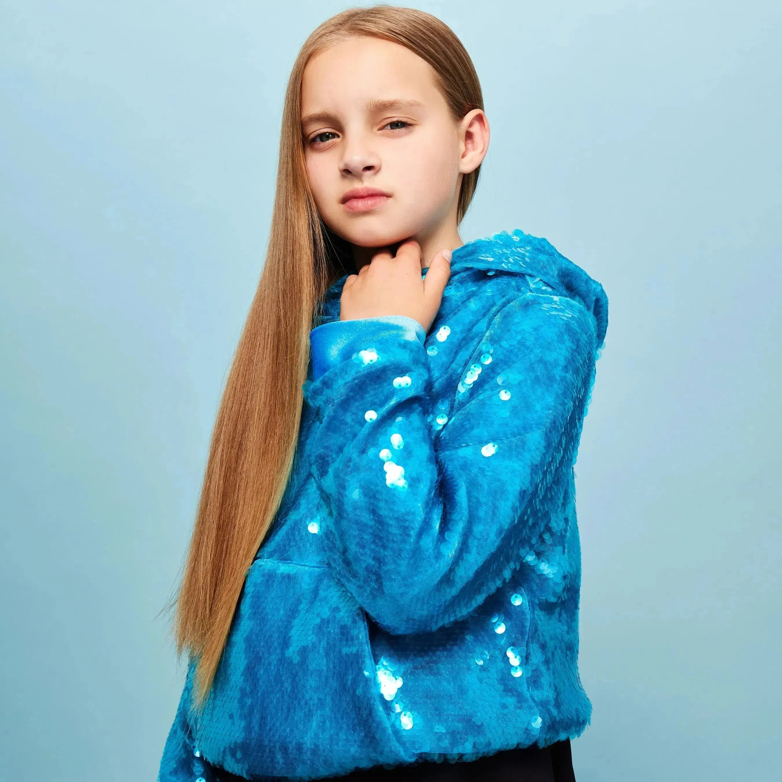 Blue Oversized Sequin Hoodie