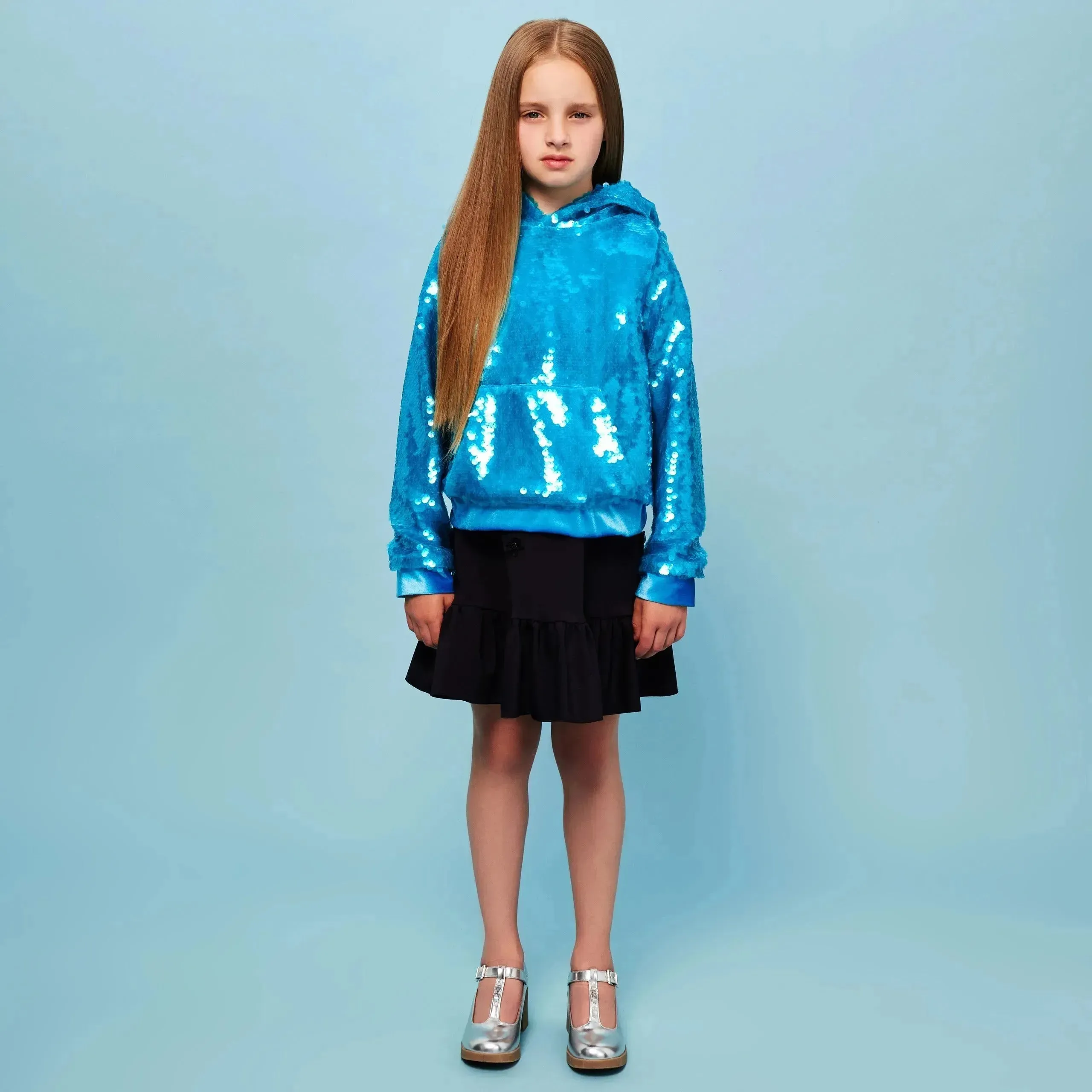 Blue Oversized Sequin Hoodie