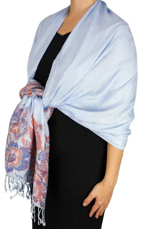 Blue Peach Couture Exclusive Paisley Floral Border Reversible Pashmina Wrap Shawl