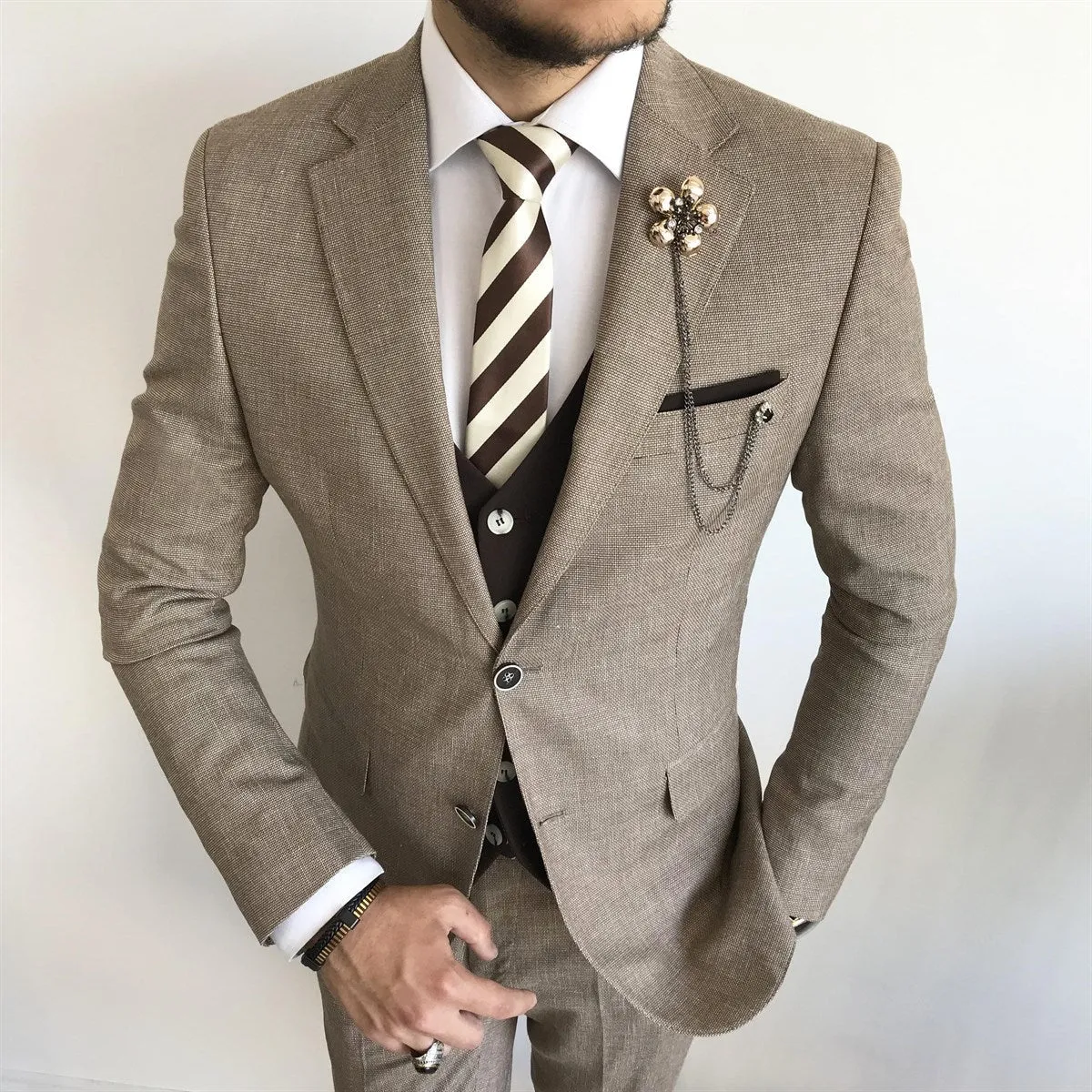 Bojoni Cagliari Camel Slim-Fit Suit 3-Piece