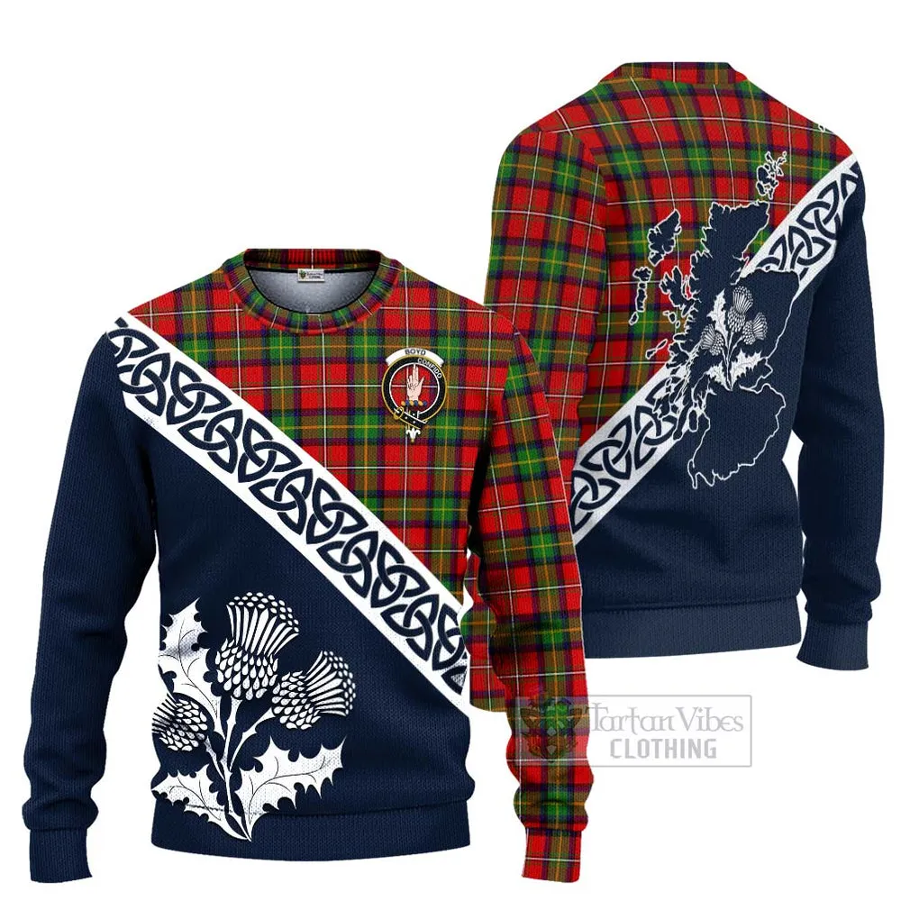 Boyd Tartan Ugly Sweater Featuring Thistle and Scotland Map