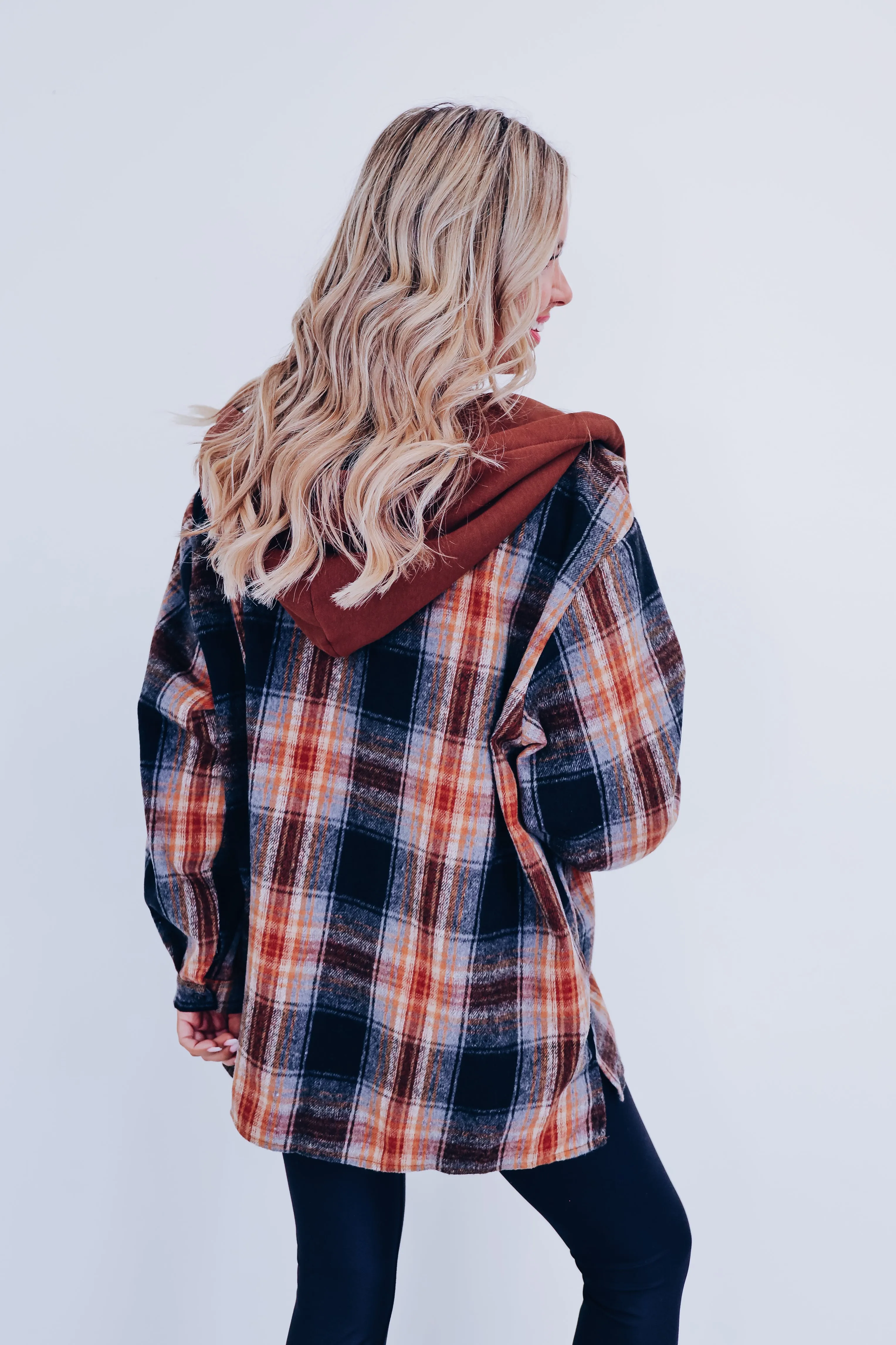 Brock Brushed Plaid Hoodie Shacket