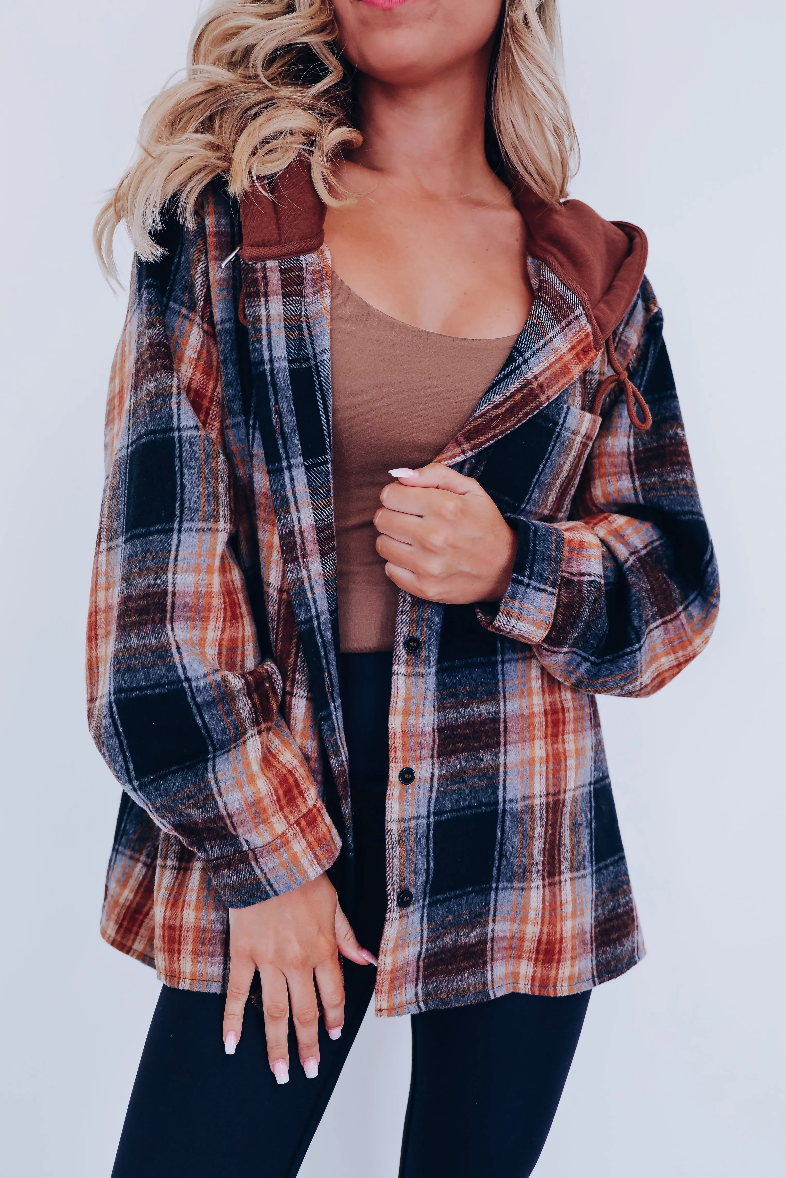 Brock Brushed Plaid Hoodie Shacket