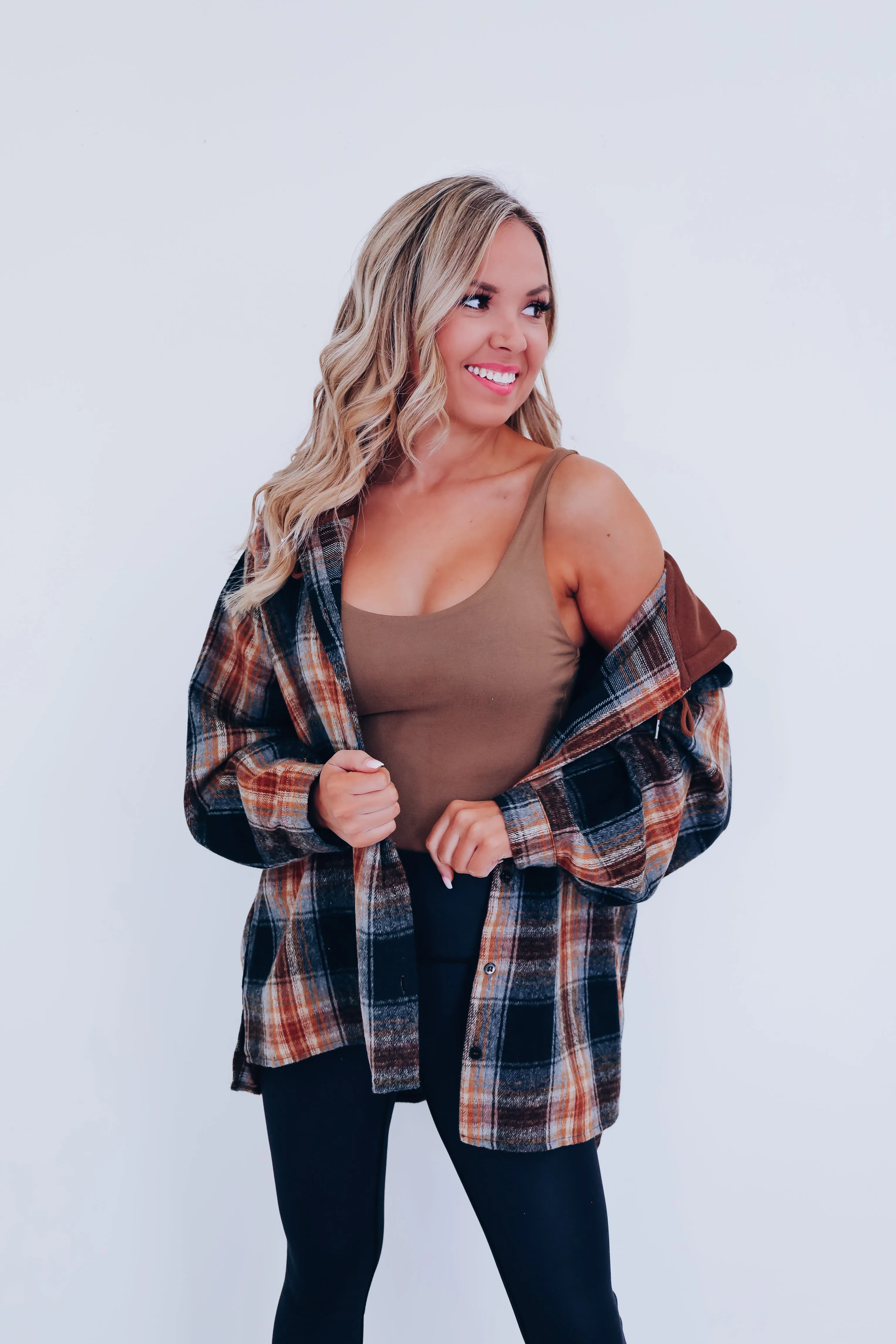 Brock Brushed Plaid Hoodie Shacket