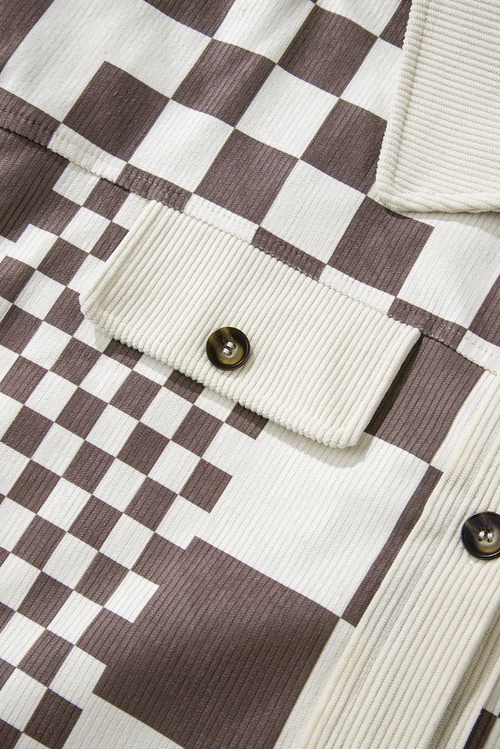 Brown Checkered Corduroy Button Up Shacket