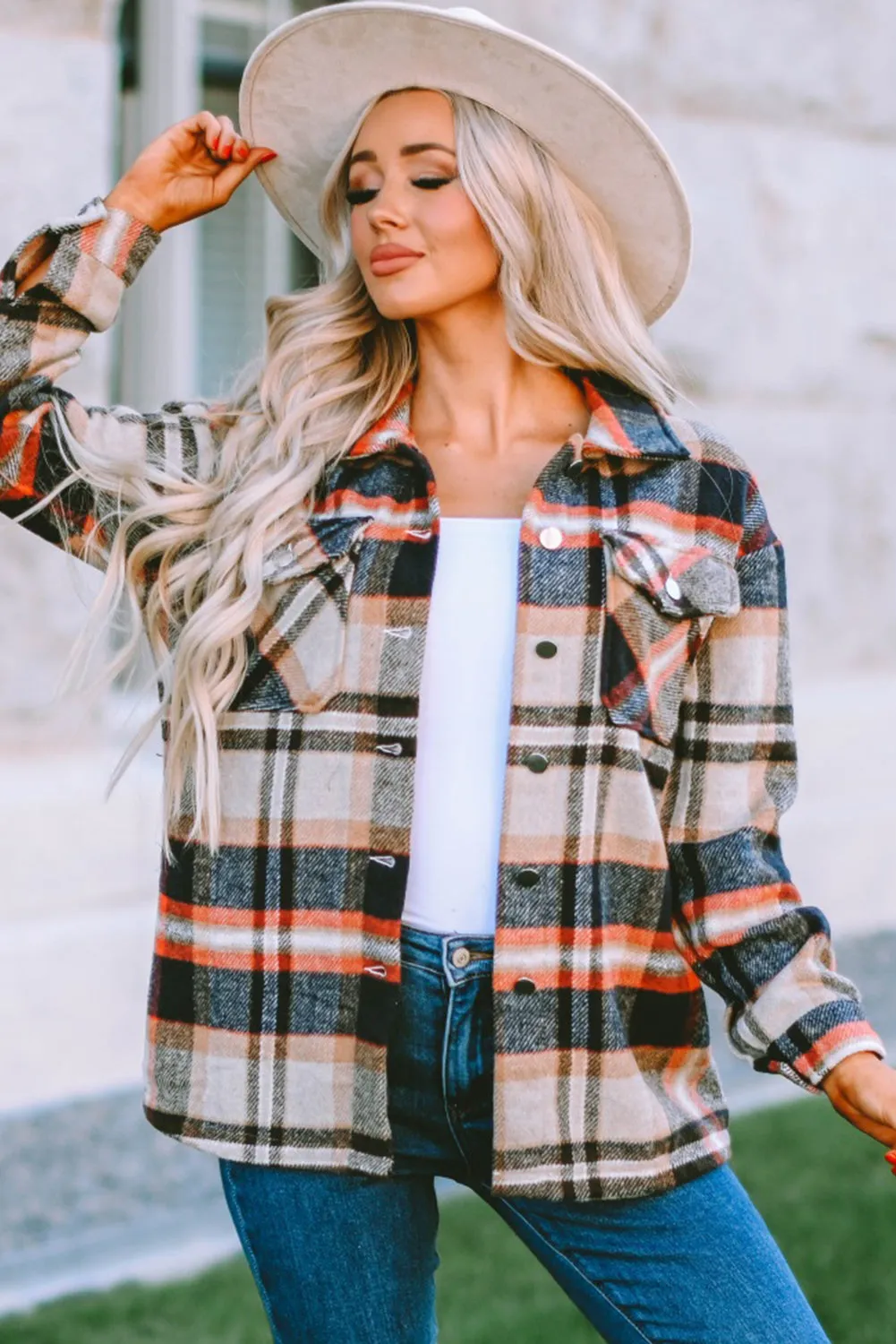 Brown Plaid Button Up Long Sleeve Flannel Shacket