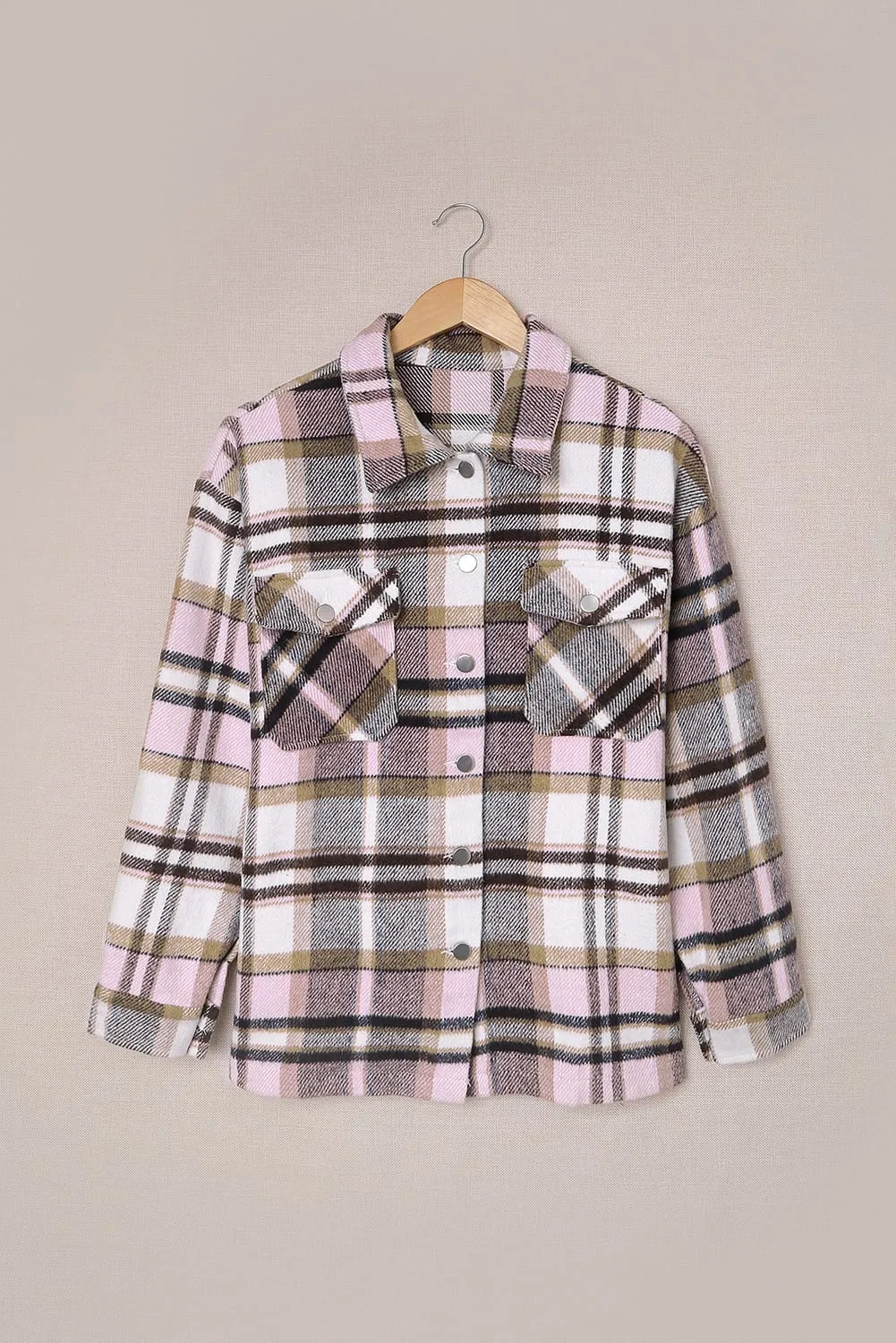 Brown Plaid Button Up Long Sleeve Flannel Shacket