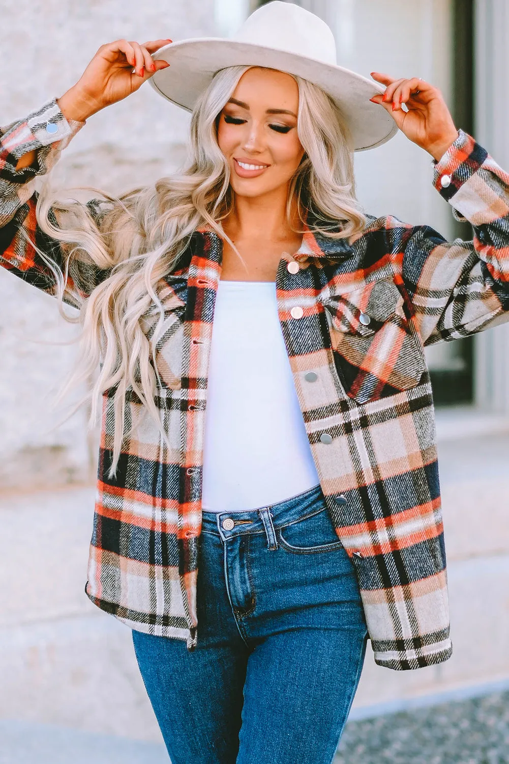 Brown Plaid Button Up Long Sleeve Flannel Shacket