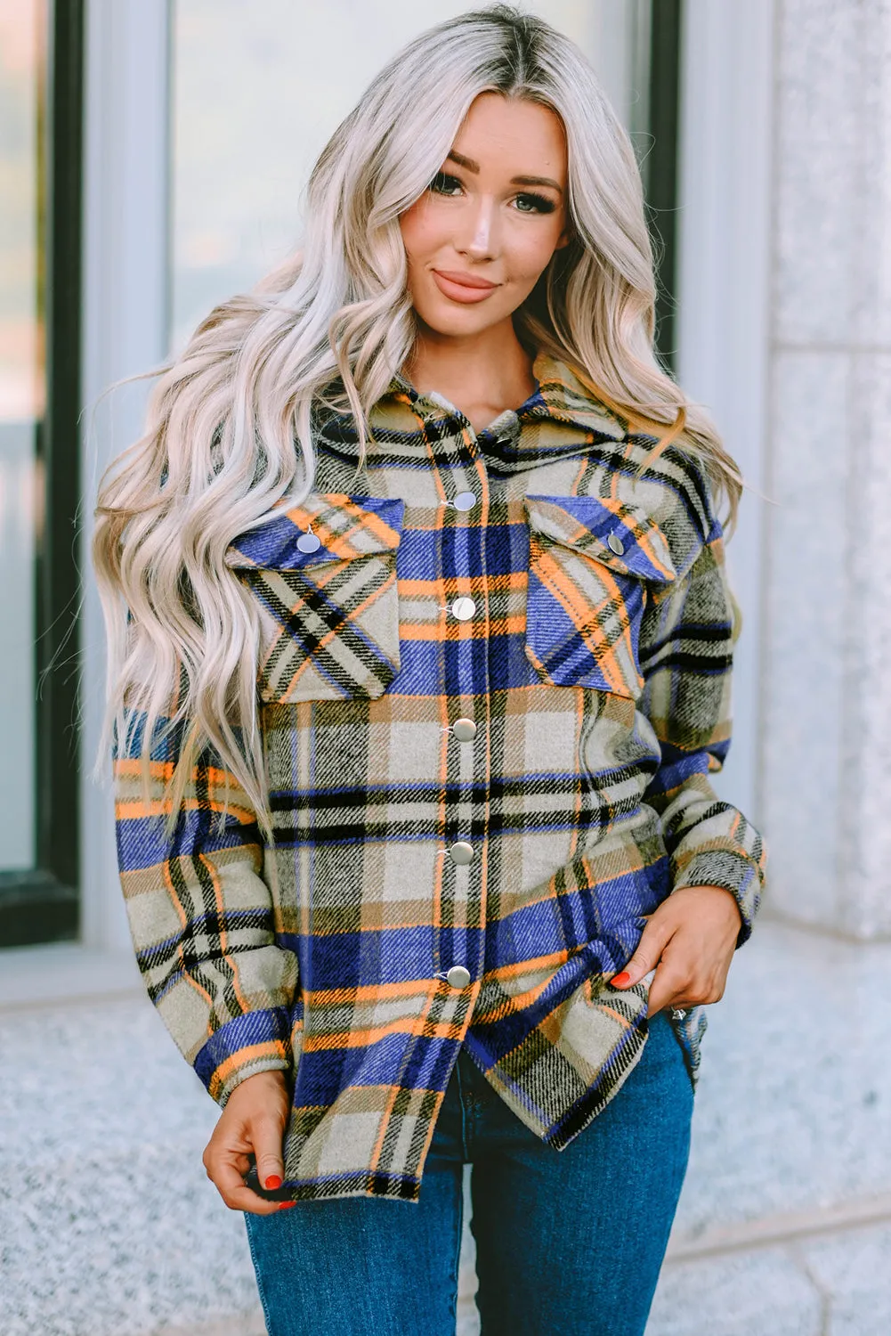 Brown Plaid Button Up Long Sleeve Flannel Shacket