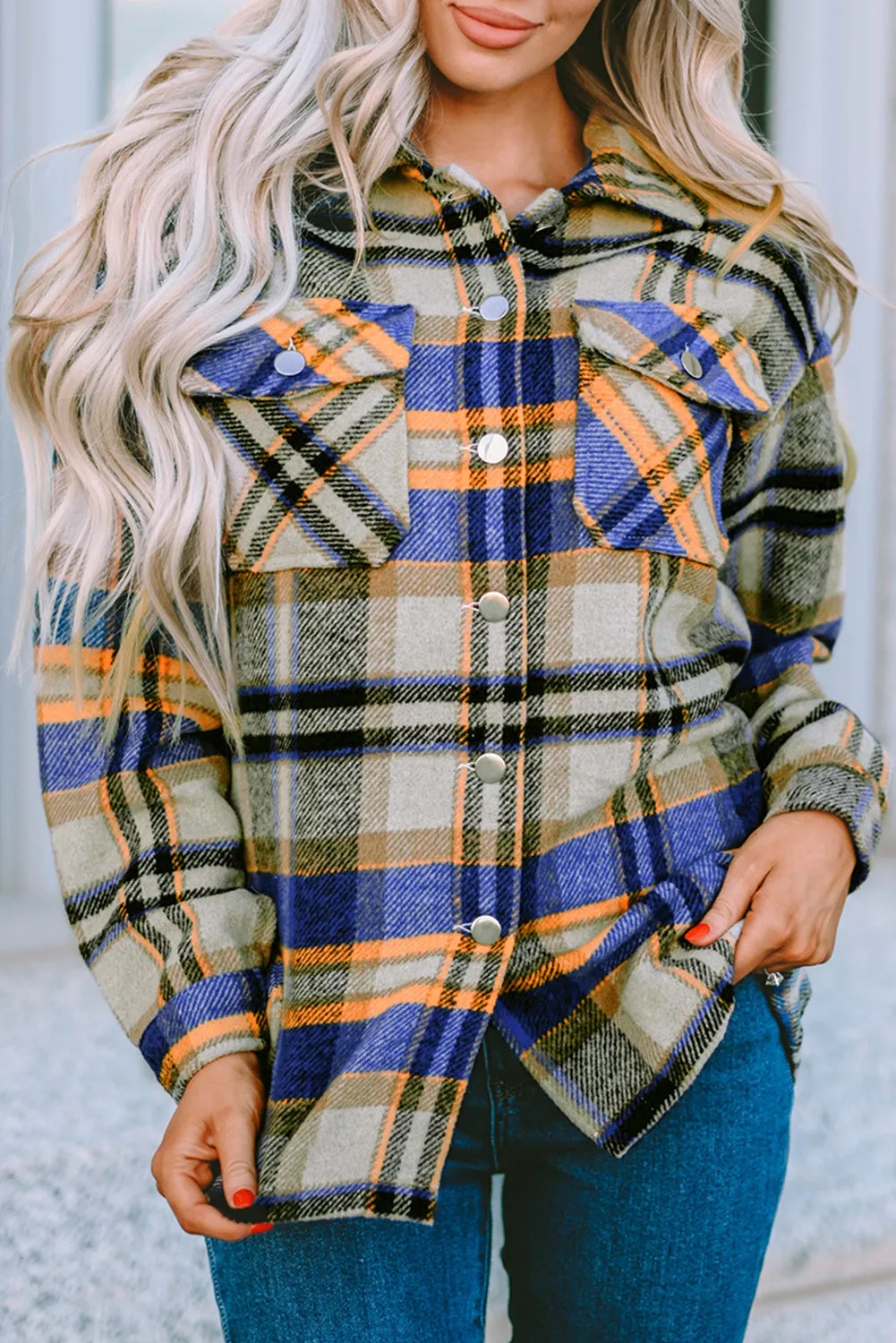 Brown Plaid Button Up Long Sleeve Flannel Shacket