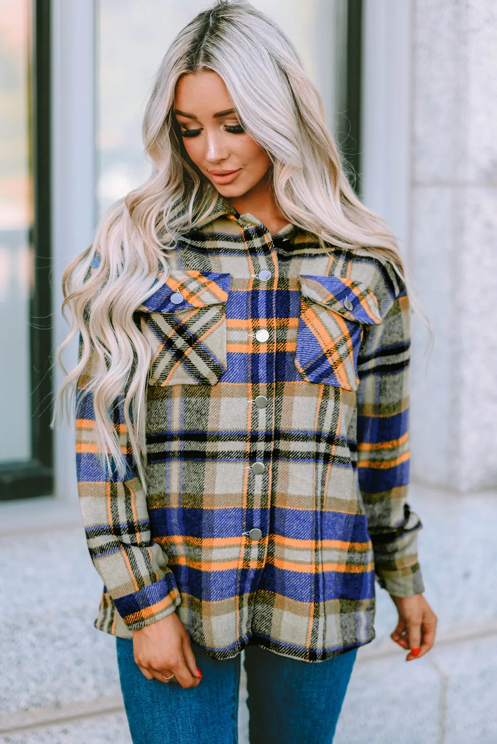 Brown Plaid Button Up Long Sleeve Flannel Shacket