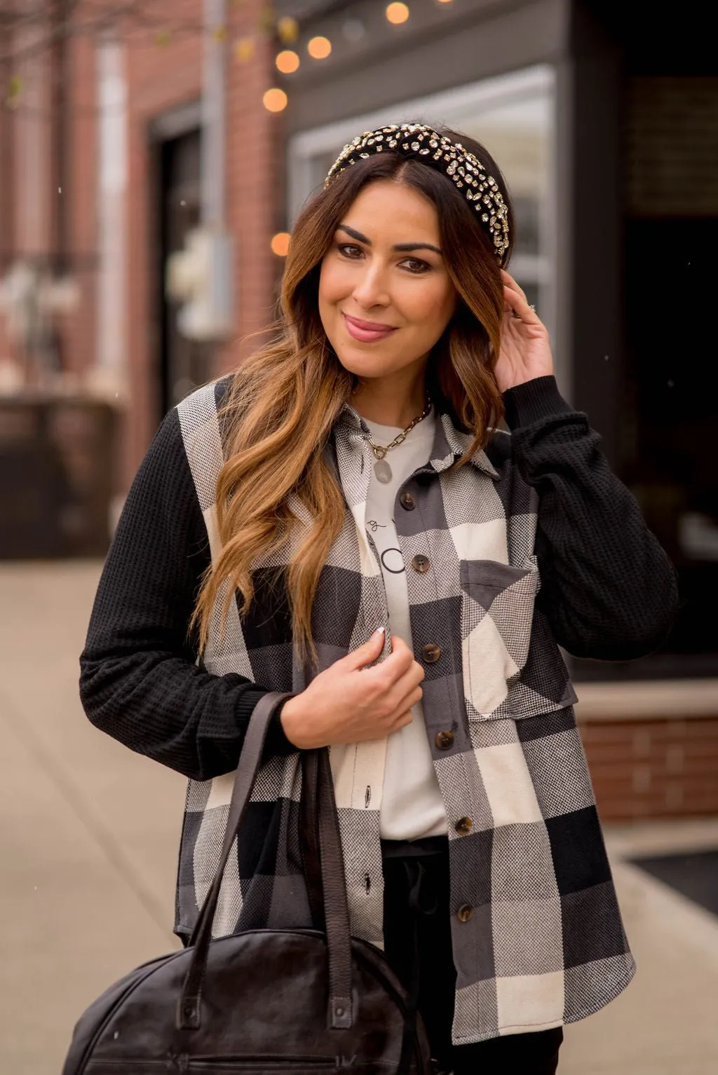 Buffalo Plaid Waffle Sleeve Shacket