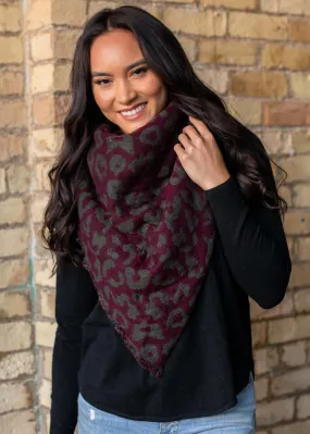 Burgundy & Olive Leopard Print Blanket Scarf