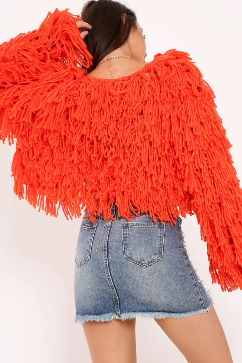 Burnt Orange Shaggy Crop Jacket - Neha