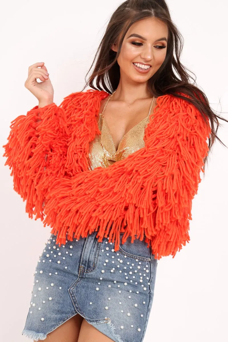 Burnt Orange Shaggy Crop Jacket - Neha