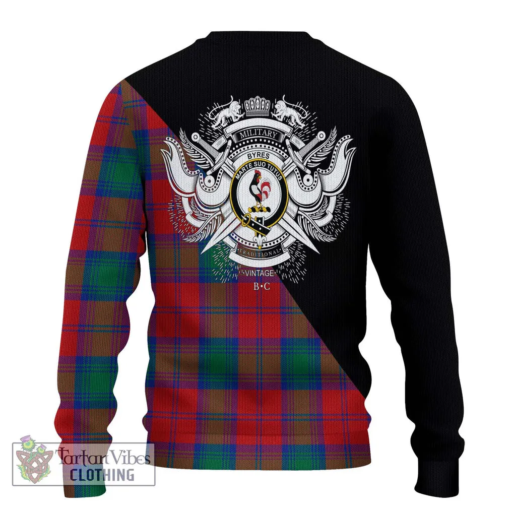 Byres (Byses) Tartan Ugly Sweater with Family Crest and Military Logo Style