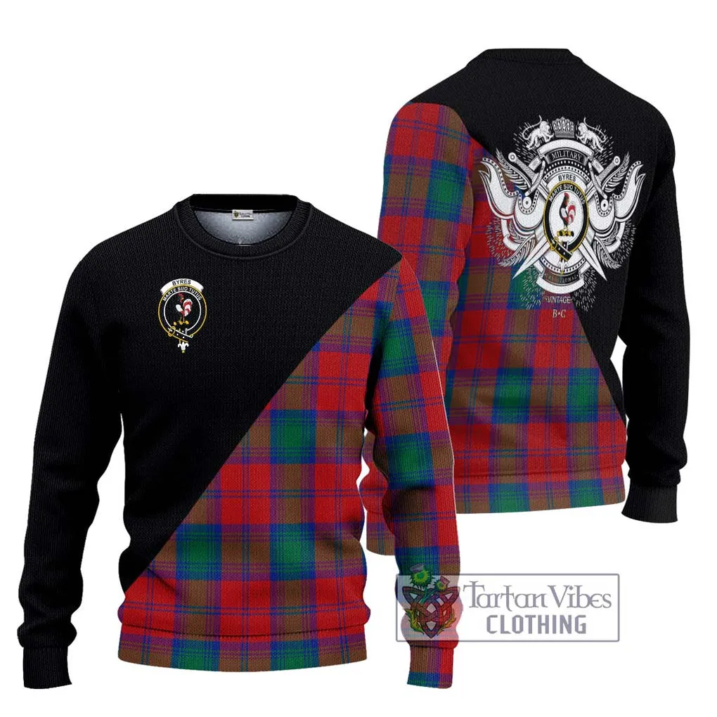 Byres (Byses) Tartan Ugly Sweater with Family Crest and Military Logo Style