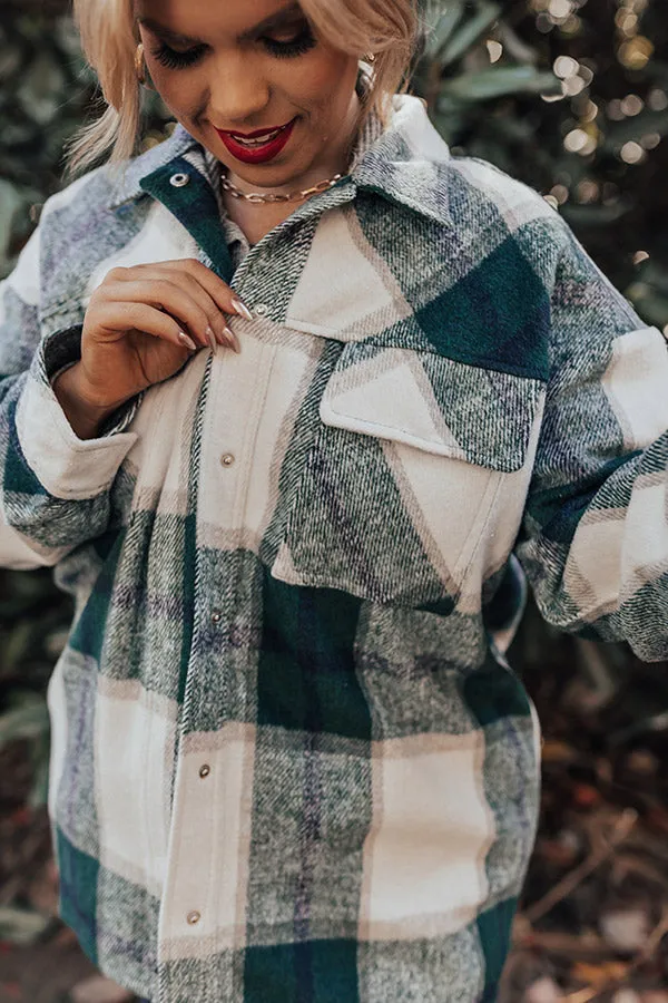 Cabin So Cozy Plaid Jacket In Hunter Green Curves