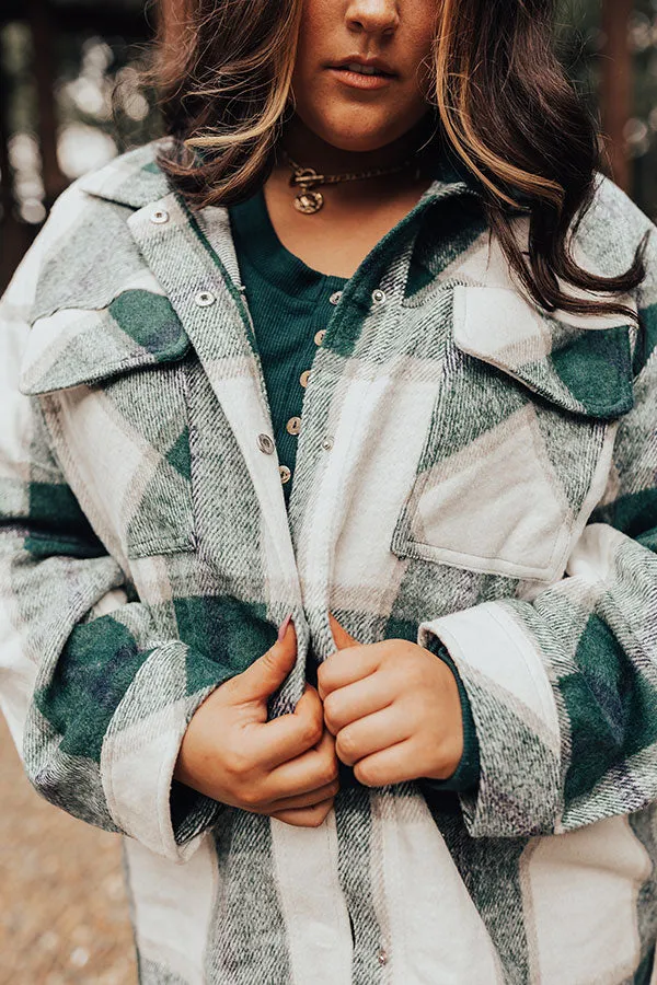 Cabin So Cozy Plaid Jacket In Hunter Green Curves