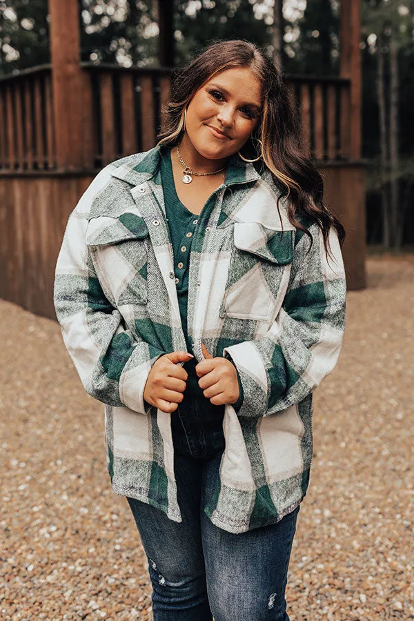 Cabin So Cozy Plaid Jacket In Hunter Green Curves