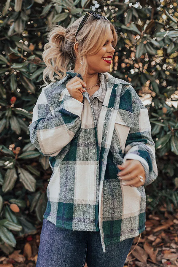 Cabin So Cozy Plaid Jacket In Hunter Green Curves