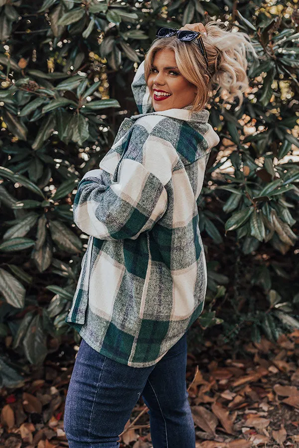 Cabin So Cozy Plaid Jacket In Hunter Green Curves