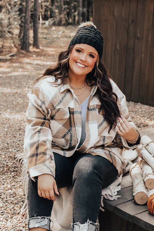 Cabin So Cozy Plaid Jacket In Khaki Curves