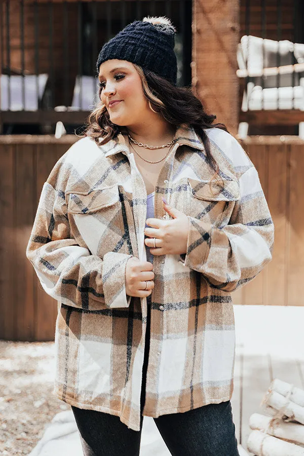 Cabin So Cozy Plaid Jacket In Khaki Curves