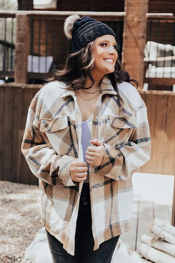 Cabin So Cozy Plaid Jacket In Khaki Curves