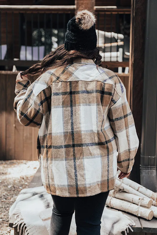 Cabin So Cozy Plaid Jacket In Khaki Curves