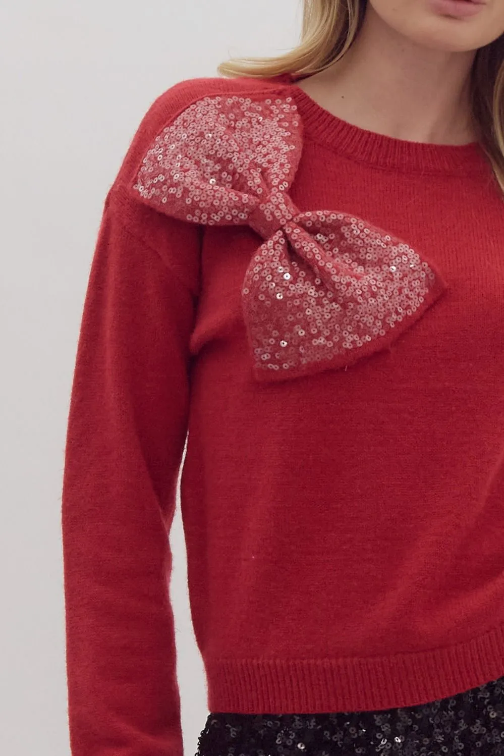 Camilla Knit Sweater With Bow - Red