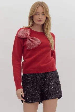 Camilla Knit Sweater With Bow - Red