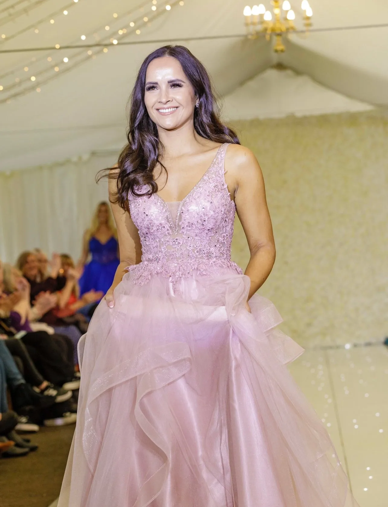 Carly pink layered tulle ballgown prom dress