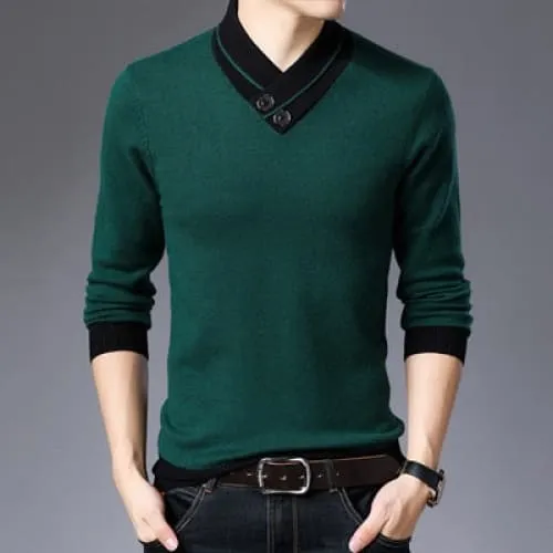 Casual Turtleneck Double Collar Slim Fit Men Sweater