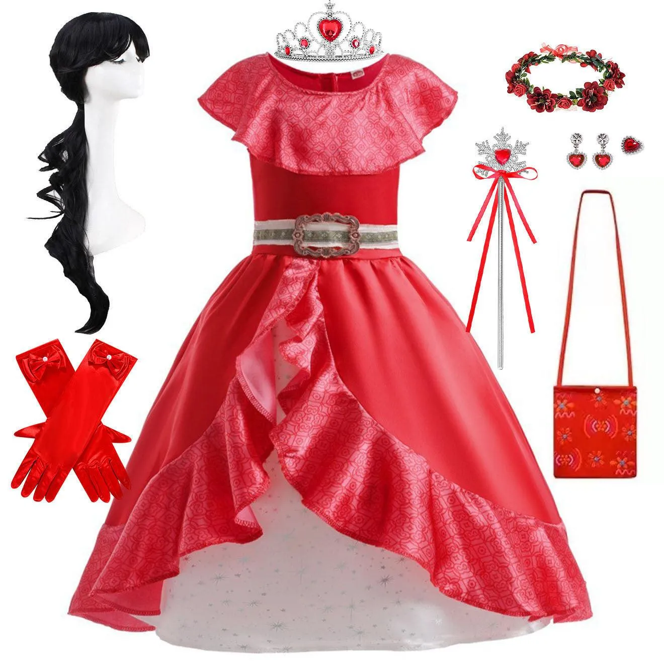 Children's Halloween cosplay costume Luxurious Princess Dress Girl's pearl ruffled princess skirt Elegant Evening Gown Set