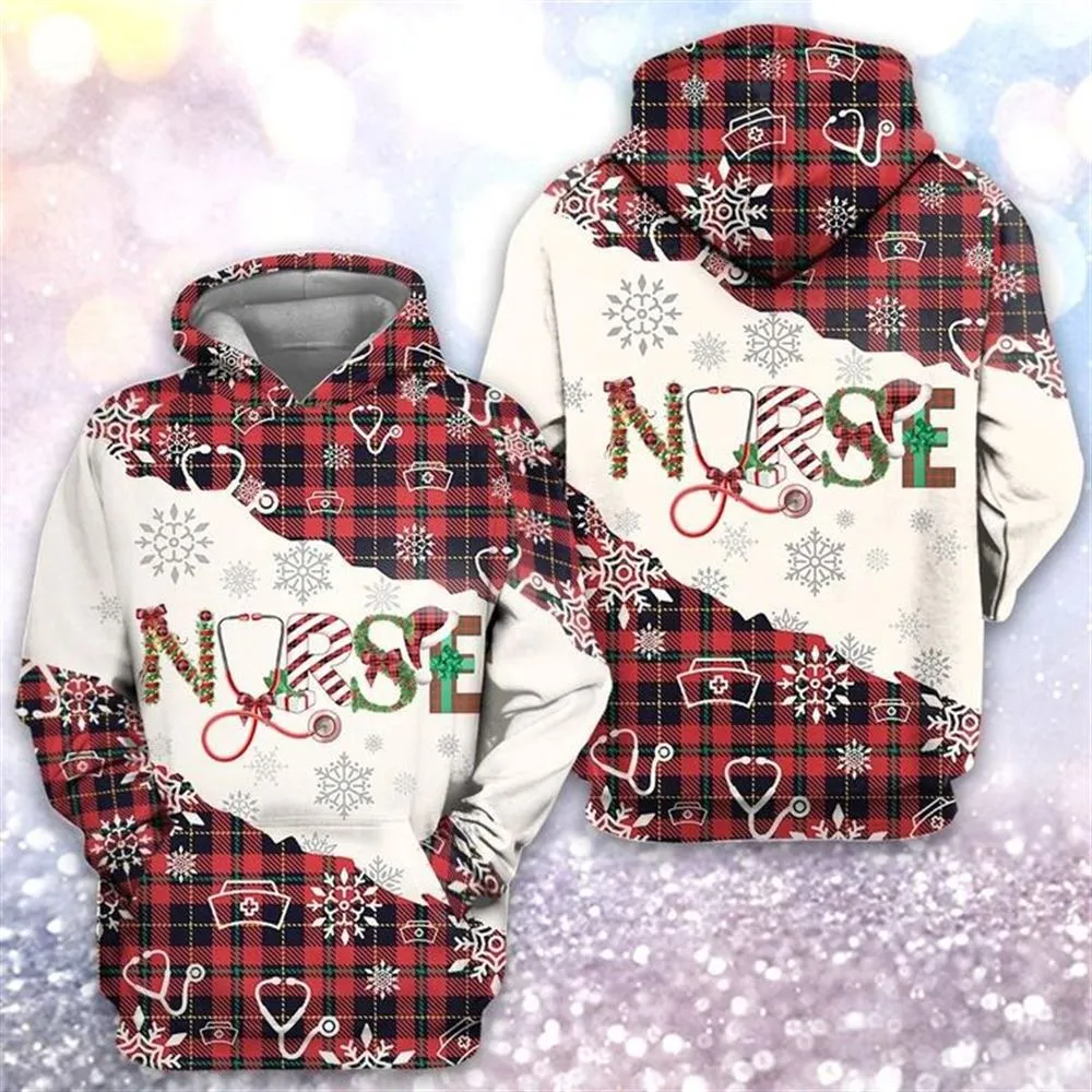 Christmas Tartan Nurses All Over Print 3D Hoodie For Men And Women, Christmas Gift, Warm Winter Clothes, Best Outfit Christmas