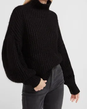 Chunky Balloon Sleeve Turtleneck Sweater in Pitch Black